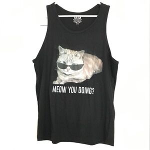 NWT Y2K Meow You Doing? Muscle Tee M Tank Top Sleeveless Round Neckline Black